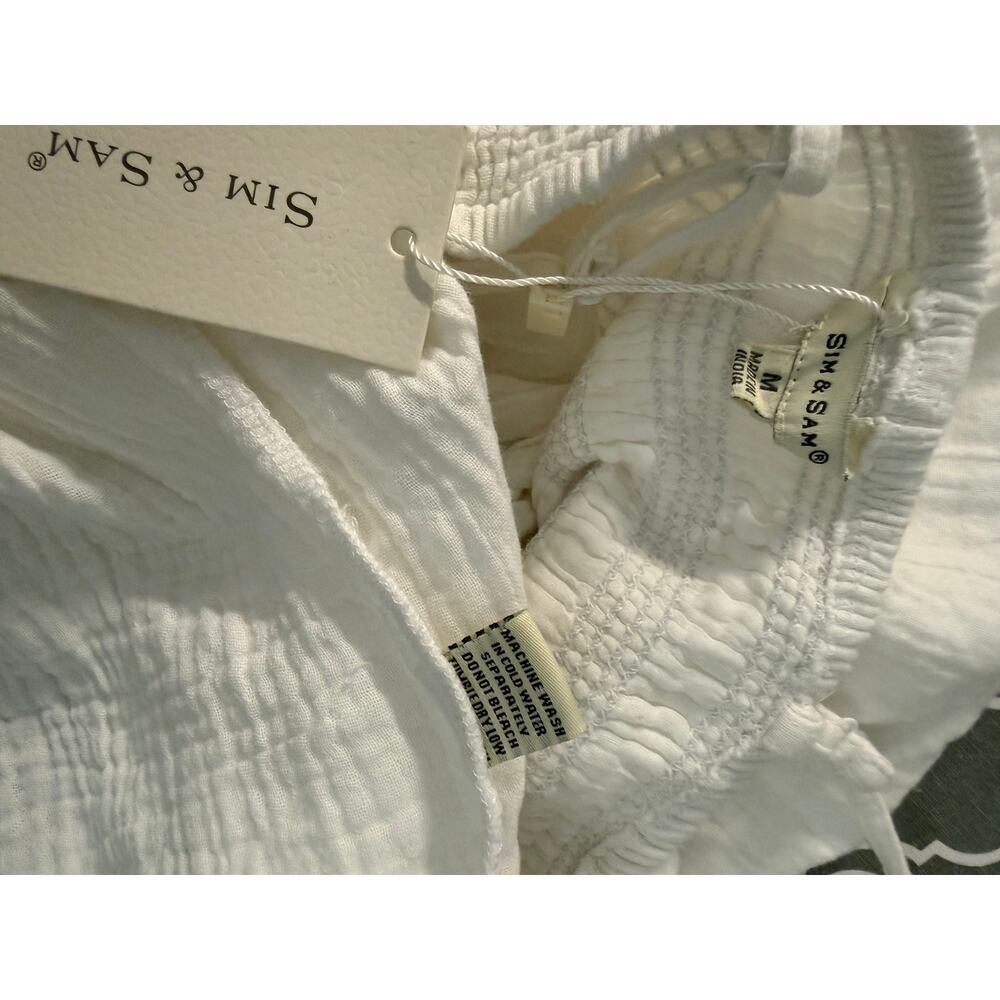 Sim & Sam White Cotton Dress Medium V-Neck Open Back Boho Cottagecore Summer - Picture 13 of 15
